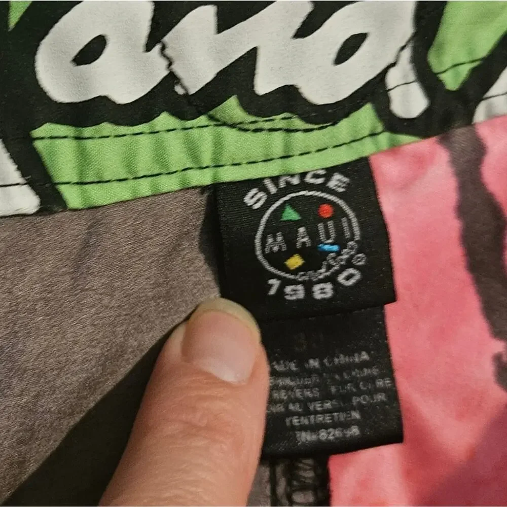 Men's retro bright neon swim trunks by Maui & sons size 30